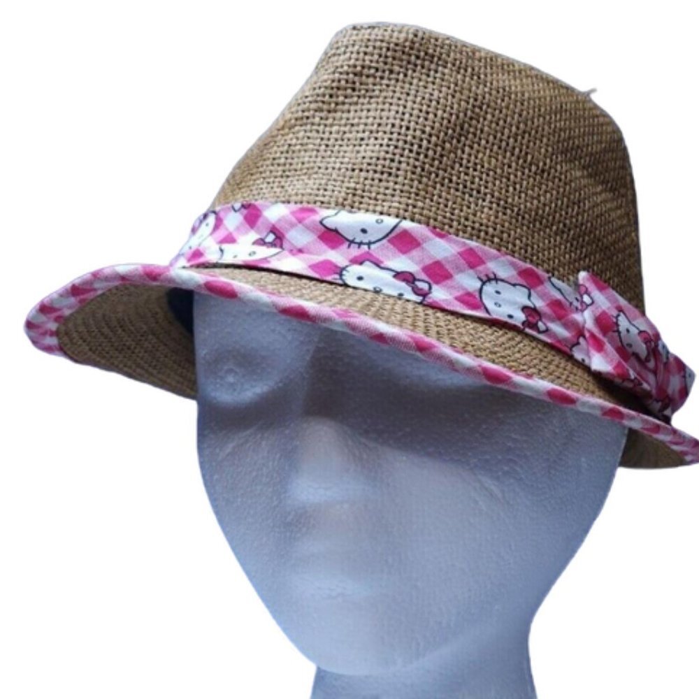 Hello Kitty S/M Hat by Sanrio 2012 21" Circumference Bucket Hat Straw Fair Condi